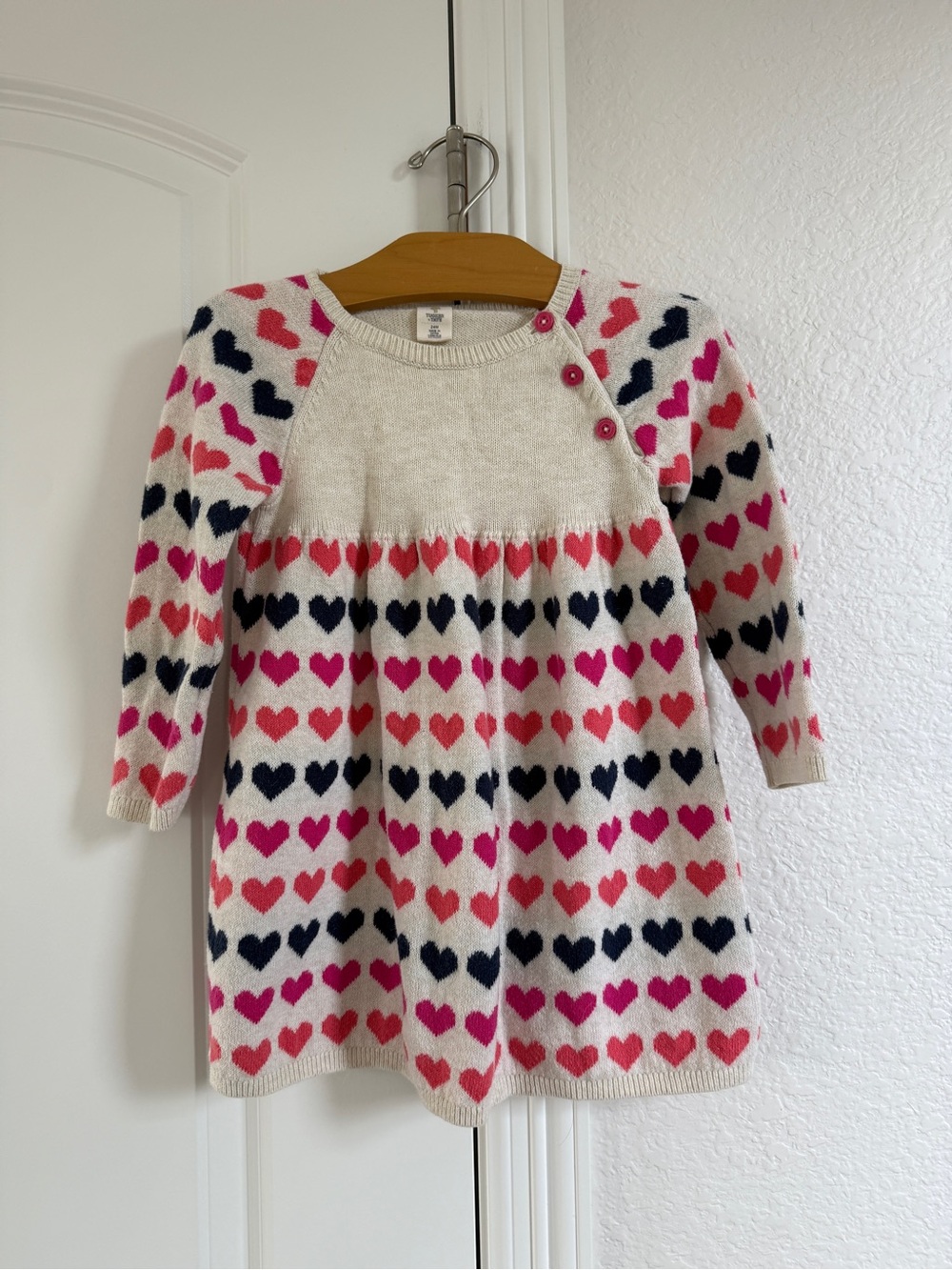 cream-colored knit toddler dress with hearts 24month